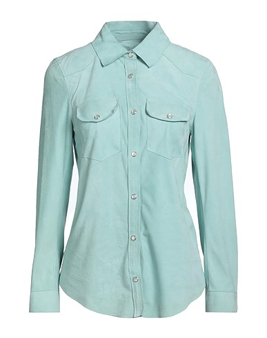SALVATORE SANTORO Solid colour shirts & blouses Sky blue 100% Ovine leather