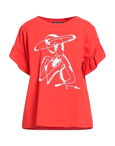 GIULIA VALLI T-shirt Red 95% Cotton, 5% Elastane, Polyester