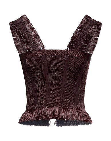 ALAÏA Top Dark brown 87% Viscose, 11% Polyester, 2% Polyamide, Natural raffia