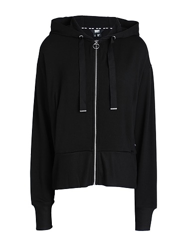 DKNY Hooded track jacket  Black 76% Rayon, 19% Polyester, 5% Elastane