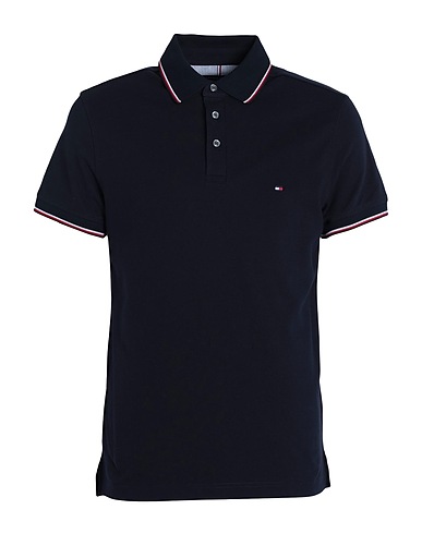 TOMMY HILFIGER Polo shirt Navy blue 96% Cotton, 4% Elastane