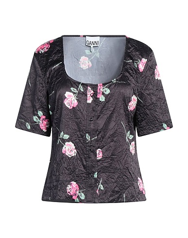 GANNI Hemden und Blusen mit Blumen Schwarz 95% Recyceltes Polyester, 5% Elastan