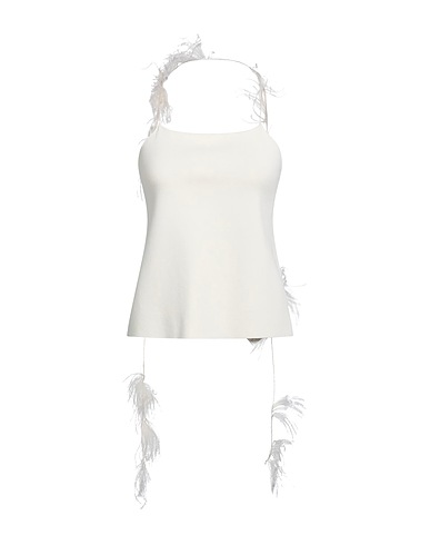 JIL SANDER Top Off white 94% Viscosa, 6% Poliestere, Piume di struzzo
