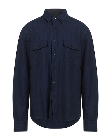 ZEGNA Solid color shirt Navy 52% Cotton, 48% Linen