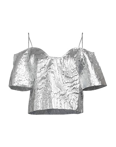 GANNI Top Argento 50% Cotone organico, 29% Fibra di metallo, 21% Poliammide