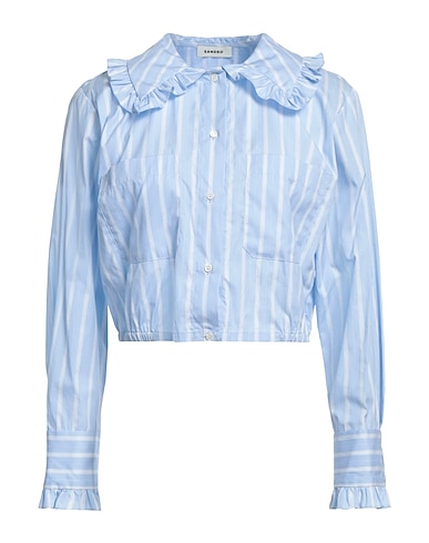 SANDRO Striped shirt Azure 100% Cotton, Mother-of-pearl