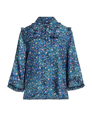 SANDRO Floral shirts & blouses Blue 100% Silk, Mother-of-pearl