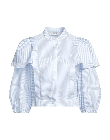 SANDRO Striped shirt Azure 100% Cotton, Mother-of-pearl