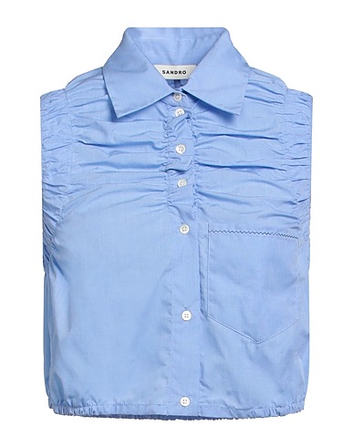 SANDRO Solid colour shirts & blouses Azure 100% Cotton, Mother-of-pearl