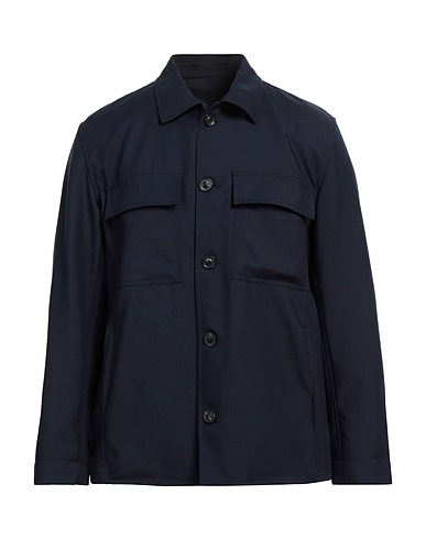 LARDINI Solid colour shirt Navy blue 87% Wool, 13% Mohair wool, Cotton