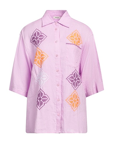 SANDRO Linen shirt Pink 100% Linen, Polyester