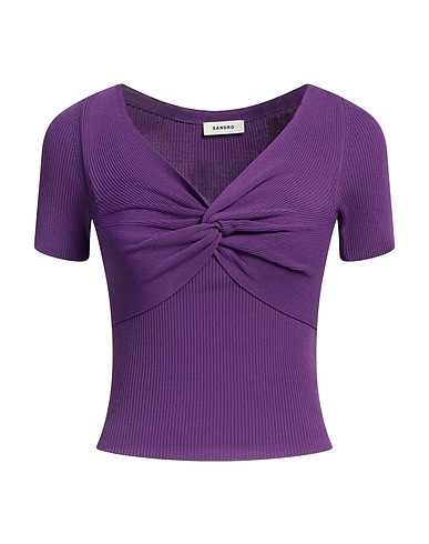 SANDRO T-shirt Purple 73% Viscose, 14% Polyamide, 13% Polyester
