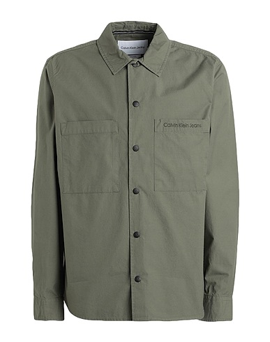 CALVIN KLEIN JEANS Camicia tinta unita Verde militare 100% Cotone