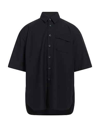 LARDINI Solid colour shirt Midnight blue 55% Polyester, 45% Wool