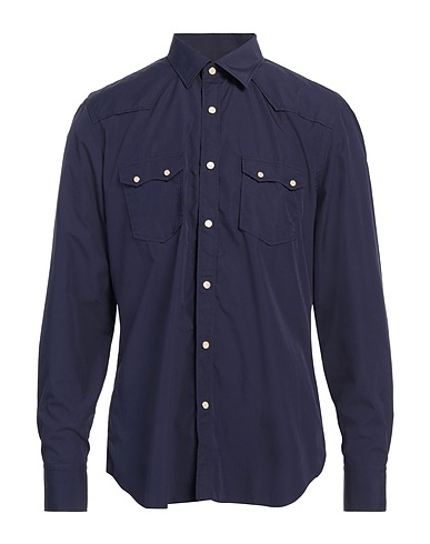 LARDINI Solid colour shirt Midnight blue 100% Cotton