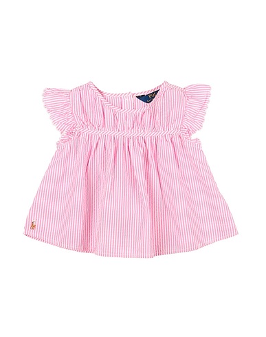 POLO RALPH LAUREN Top Striped Cotton Seersucker Top
 Pink 100% Cotton