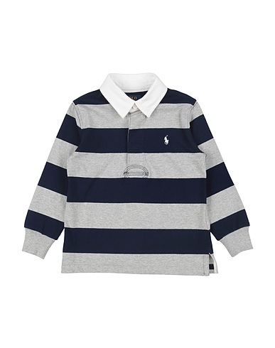 POLO RALPH LAUREN Polo shirt Striped Cotton Jersey Rugby Shirt GRIGIO CHIARO 100% Cotton