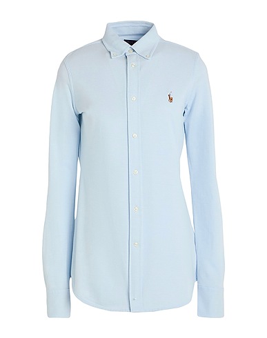 POLO RALPH LAUREN Solid color shirts & blouses SLIM FIT KNIT COTTON OXFORD SHIRT
 Sky blue 100% Cotton