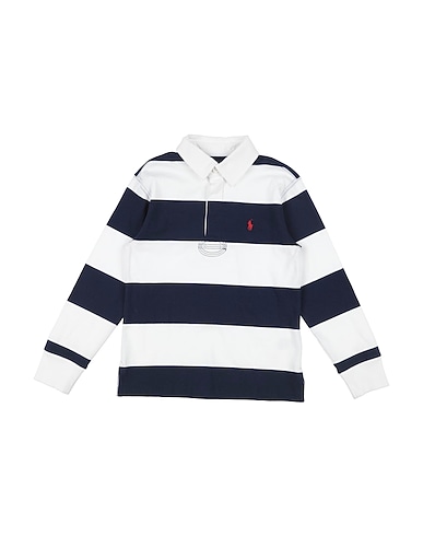 POLO RALPH LAUREN Polo shirt Striped Cotton Jersey Rugby Shirt BLU NAVY 100% Cotton