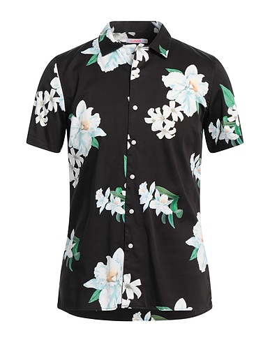 SUN 68 Patterned shirt Black 98% Cotton, 2% Elastane