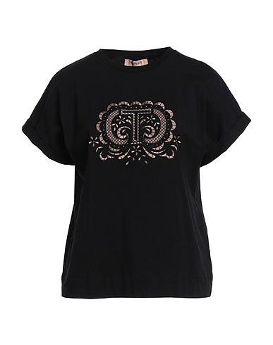 TWINSET T-shirt Black 100% Cotton, Polyester, Elastane