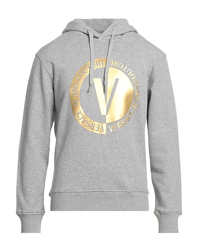 VERSACE JEANS COUTURE Hooded track jacket  Light grey 100% Cotton, Elastane