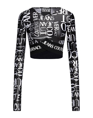 VERSACE JEANS COUTURE Crop top Black 80% Polyester, 20% Elastane