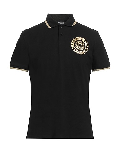 JUST CAVALLI Polo shirt Black 100% Cotton, Viscose, Polyamide, Elastane
