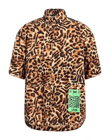 JUST CAVALLI Patterned shirt Camel 100% Cotton