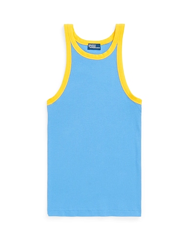 POLO RALPH LAUREN Tank top  CONTRAST-TRIM RIBBED COTTON TANK TOP 
 Light blue 100% Cotton