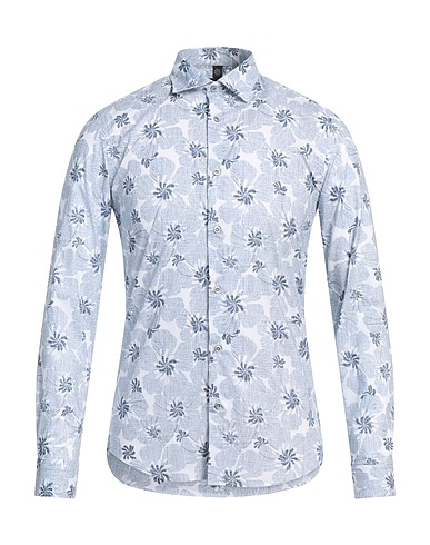 LUCA BERTELLI Patterned shirt Slate blue 100% Cotton