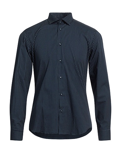 LUCA BERTELLI Patterned shirt Midnight blue 97% Cotton, 3% Elastane