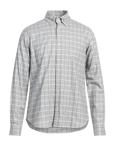 FEDELI Checked shirt Light grey 61% Cotton, 39% Lyocell