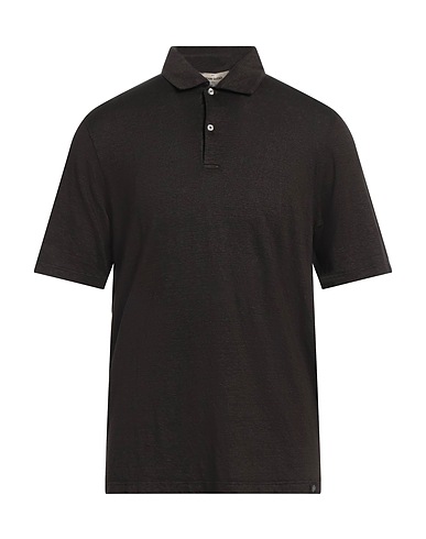 GRAN SASSO Polo shirt Dark brown 97% Linen, 3% Elastane