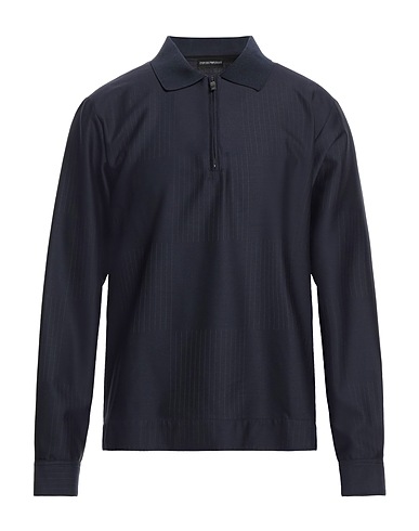 EMPORIO ARMANI Striped shirt Navy blue 99% Virgin Wool, 1% Polyester
