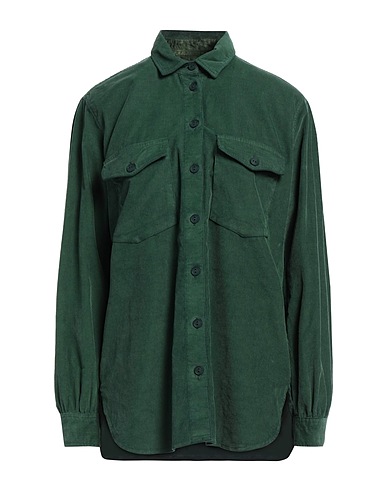 EUROPEAN CULTURE Solid color shirts & blouses Green 93% Cotton, 4% Viscose, 3% Elastane