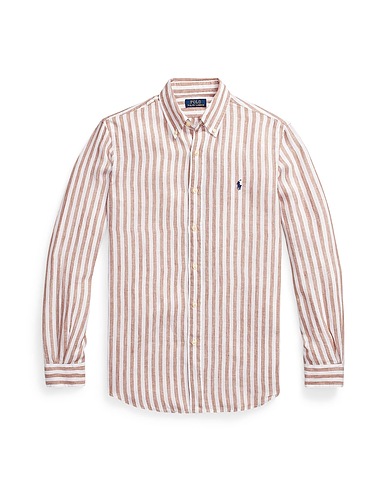 POLO RALPH LAUREN Camicia a righe CUSTOM FIT STRIPED LINEN SHIRT
 Nocciola 100% Lino
