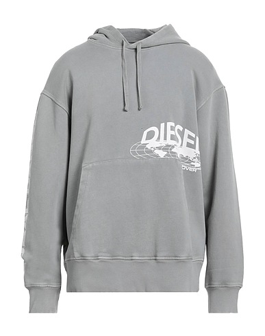 DIESEL Hooded track jacket  Grey 100% Cotton, Elastane