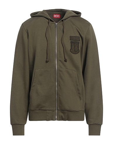 DIESEL Hooded track jacket  Military green 60% Cotton, 40% Polyester, Elastane