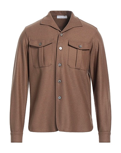 FILIPPO DE LAURENTIIS Solid colour shirt Khaki 100% Merino Wool