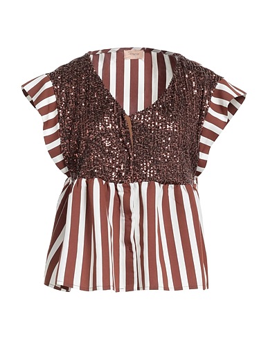 FERRANTE Striped shirt Brown 88% Viscose, 12% Polyester