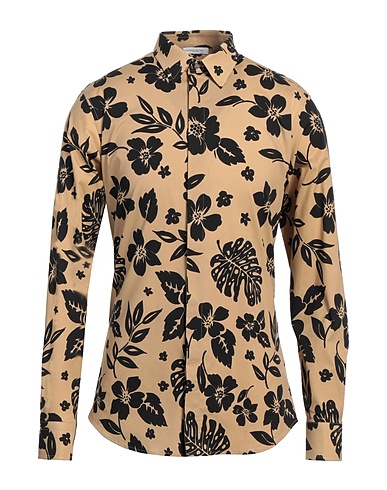 PAOLO PECORA Patterned shirt Beige 97% Cotton, 3% Elastane