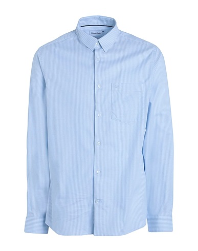 CALVIN KLEIN Striped shirt Sky blue 98% Cotton, 2% Elastane