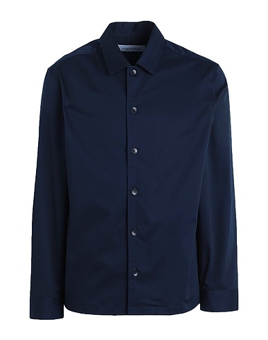CALVIN KLEIN Solid colour shirt Midnight blue 97% Cotton, 3% Elastane