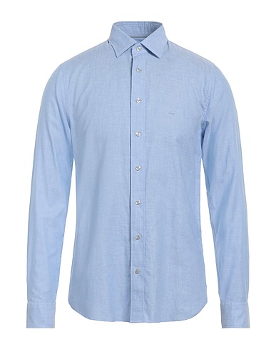 MICHAEL KORS MENS Solid color shirt Sky blue 86% Cotton, 14% Linen