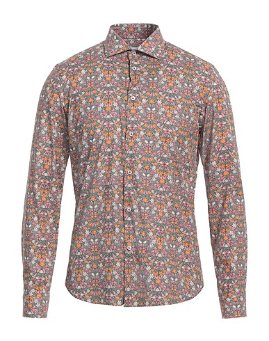 MANUEL RITZ Patterned shirt Khaki 97% Cotton, 3% Elastane