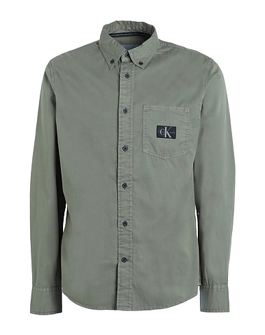 CALVIN KLEIN JEANS Solid colour shirt Military green 100% Cotton