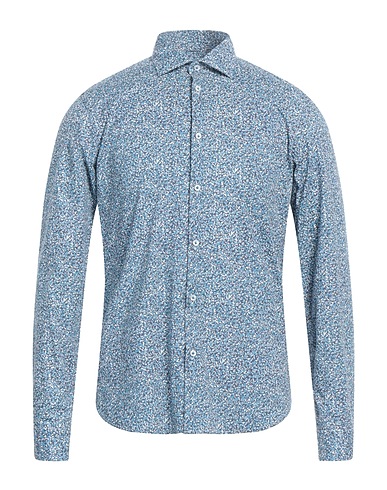 MANUEL RITZ Patterned shirt Blue 97% Cotton, 3% Elastane