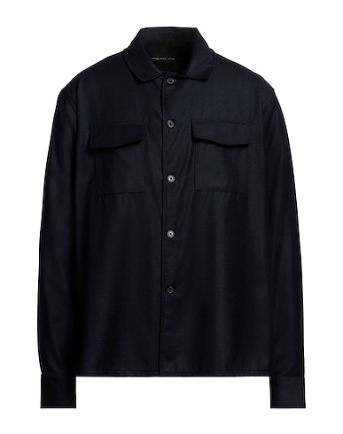 LOW BRAND Solid color shirt Midnight blue 100% Virgin Wool
