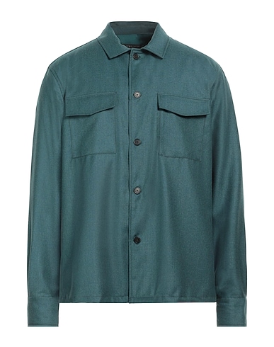 LOW BRAND Solid color shirt Deep teal 100% Virgin Wool